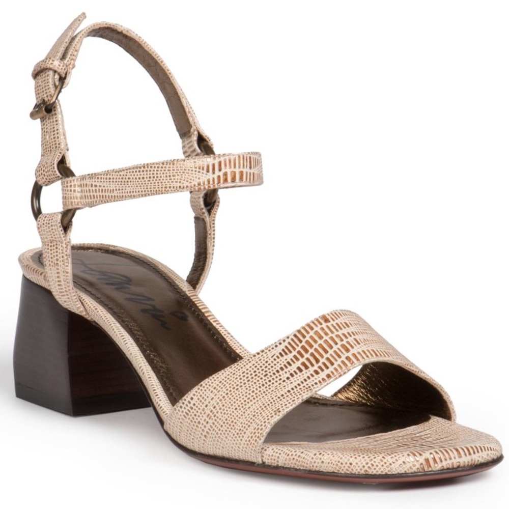 Lanvin Lizard-embossed Leather Chunky Heel Sandals